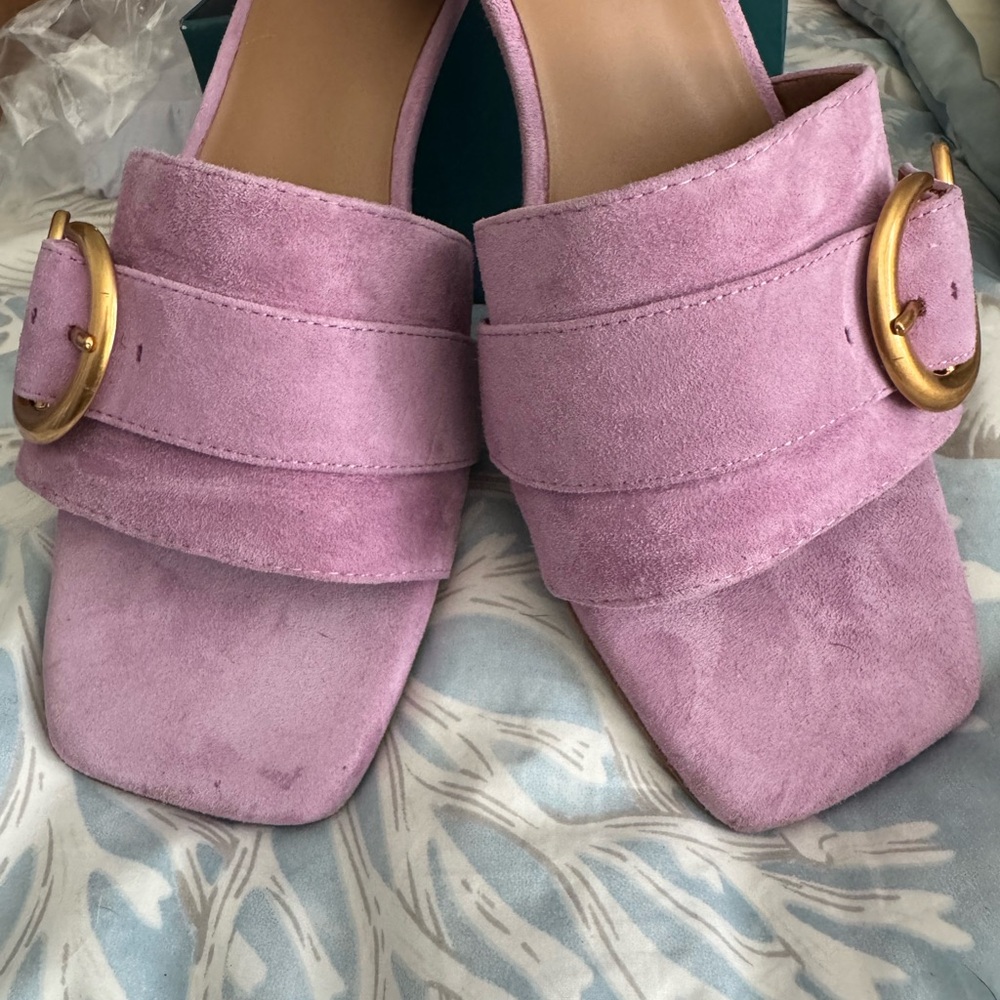 AEROSOLES light purple Suede Mules with Gold Buckle